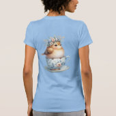 T-shirt Oiseau bleu mignon avec couronne florale en Teacup (Dos)