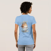 T-shirt Oiseau bleu mignon avec couronne florale en Teacup (Dos entier)