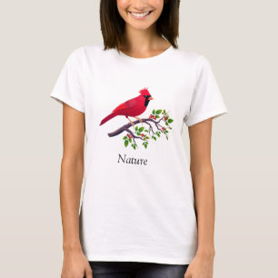 T-shirt Oiseau cardinal rouge sur branche d'arbre