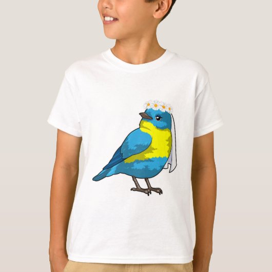 T-shirt Oiseau comme mariée avec couronne de fleurs (Devant)