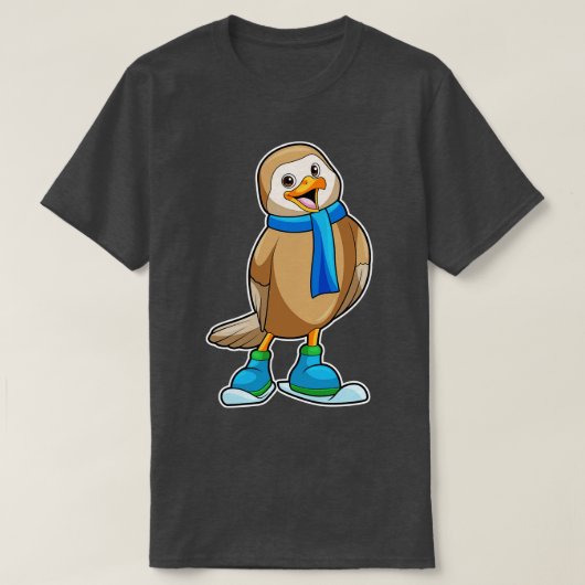 T-shirt Oiseau comme skieur avec Ski Scarf (Design devant)