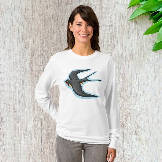 T-shirt Oiseau Dans Les Femmes De Vol Manches Longues