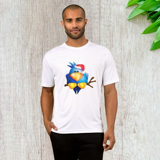 T-shirt Oiseau Dans Un Santa Hat Mens Actif