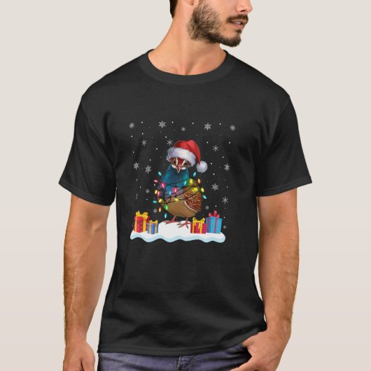 T-shirt Oiseau de caille Santa Hat Arbre de Noël Lumière N (Devant)