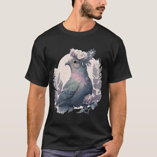T-shirt Oiseau de colombe mignonne Pigeon Dove Fleur Couro (Devant)