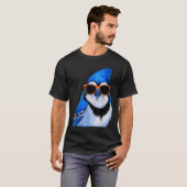 T-shirt Oiseau De Jay Bleu Avec Sungles Oiseaux (Devant entier)