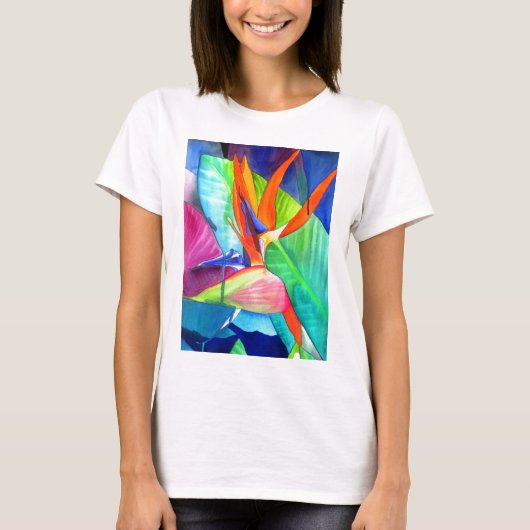 T-shirt Oiseau du Paradis Strelitzia fleur art tropical (Devant)