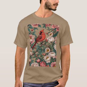 T-shirt Oiseau dynal rouge et fleurs de pivoine