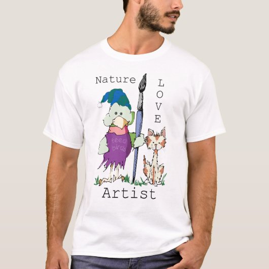 T-shirt Oiseau et chat artistiques (Devant)