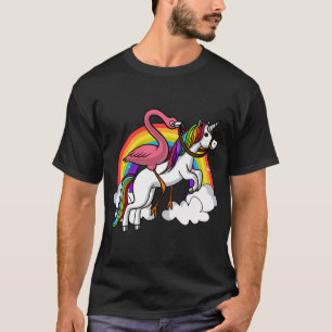 T-shirt Oiseau flamant rose chevauchant une licorne