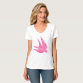 T-shirt Oiseau géométrique moderne, Fuchsia et rose clair (Devant entier)
