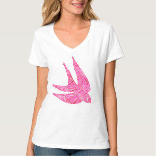 T-shirt Oiseau géométrique moderne, Fuchsia et rose clair