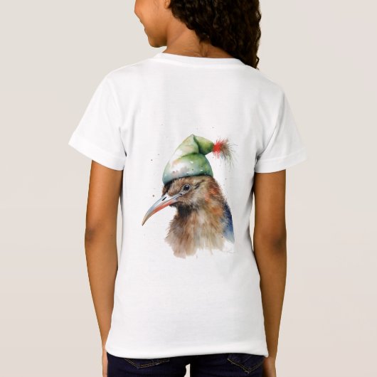 T-Shirt Oiseau Kiwi mignon en Casquette elfe de Noël, cout (Dos)