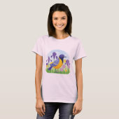 T-shirt Oiseau moderne avec Cool Iris Fleurs (Devant entier)