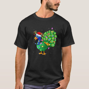 T-shirt Oiseau Paon Éclairage de Noël Santa Paon Noël