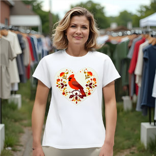 T-shirt Oiseau rouge (Cardinal) Oiseau rouge - Boho Folk A