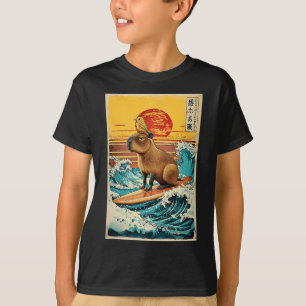 T-shirt Oiseau sur Capyra faisant du surf sur une grande v