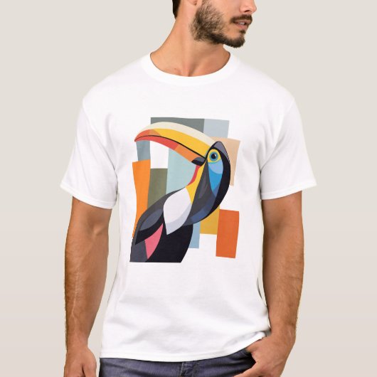 T-shirt Oiseau Toucan aux couleurs géométriques (Devant)