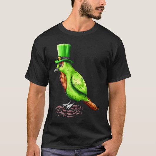 T-shirt Oiseau Vert Avec Casquette Leprechaun En Jour de l (Devant)