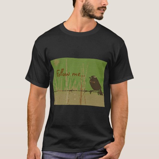 T-shirt Oiseau vert forêt nature peinte Twitter suivez-moi (Devant)