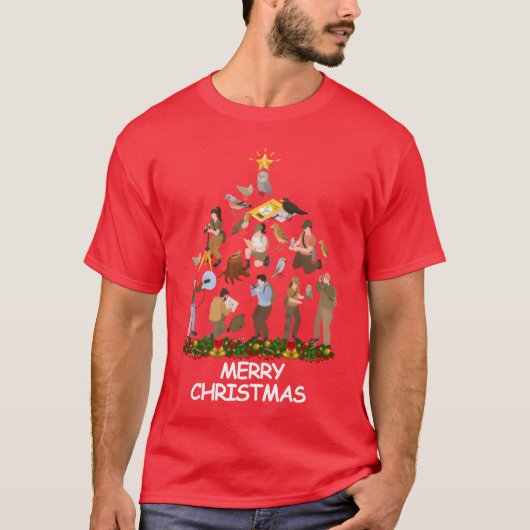 T-shirt Oiseaux à regarder Christmasree Joyeux Noël fille (Devant)