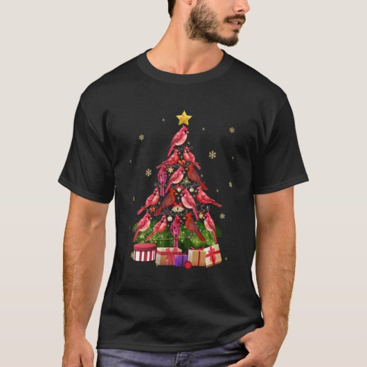 T-shirt Oiseaux Cardinaux Arbre de Noël Avec Noël Light An (Devant)