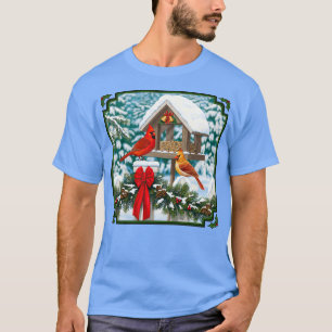T-shirt Oiseaux cardinaux et nourricier d'oiseaux de Noël