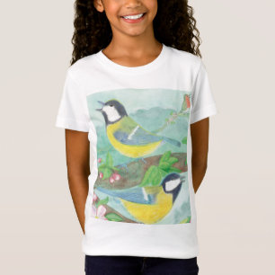 T-Shirt Oiseaux chantant sur une branche d'arbre en fleurs