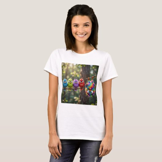 T-shirt Oiseaux colorés et duveteux (Devant entier)