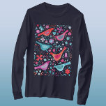 T-shirt Oiseaux d'aquarelle dans un jardin Boho<br><div class="desc">Peinture d'aquarelle moderne d'oiseaux dans un jardin de fleurs sauvages roses et turquoises. Art original de Nic Squirrell.</div>