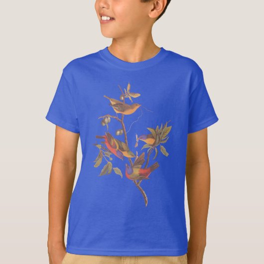 T-shirt Oiseaux de Bunting Peint Audubon dans Plum Tree sa (Devant)