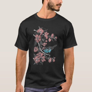 T-shirt Oiseaux de femmes sur la branche de fleurs de ceri