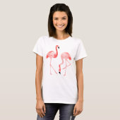 T-shirt Oiseaux de Flamant rose avec des fleurs de ketmie (Devant entier)