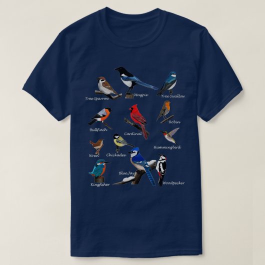 T-shirt Oiseaux de jardin Cardinal Blue Jay Hummingbird Ro (Design devant)