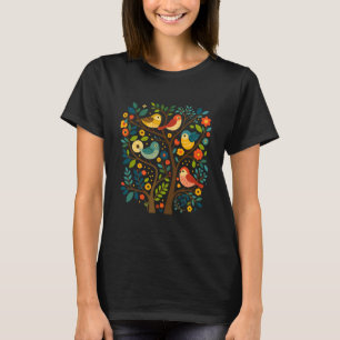 T-shirt Oiseaux et fleurs Art populaire scandinave