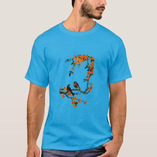 T-SHIRT OISEAUX ET PEINTURE FLEUVE HOMME'S TURQUOISE T-SHI