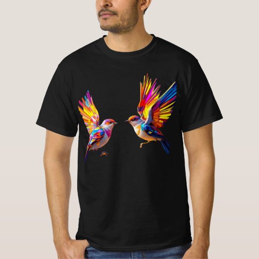 T-shirt Oiseaux géométriques vibrants en vol (Devant)