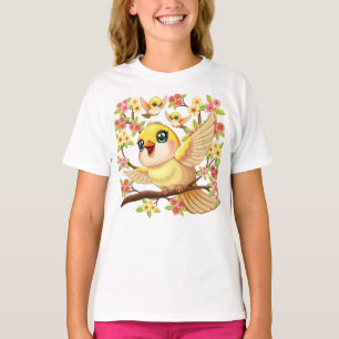 T-shirt Oiseaux mignons et heureux parmi les fleurs du pri