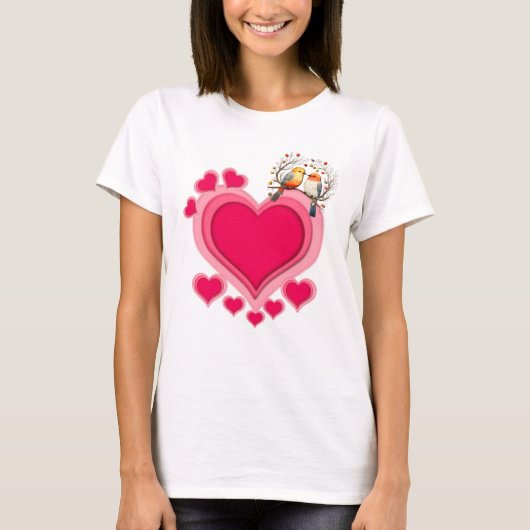 T-shirt Oiseaux romantiques en Branche Saint-Valentin et c (Devant)