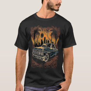 T-shirt Old School Lowrider Vintage Car Palm Tree Sunset M