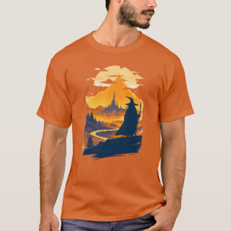 T-shirt Old Wanderer Gazing at a Mystical City Fantasy