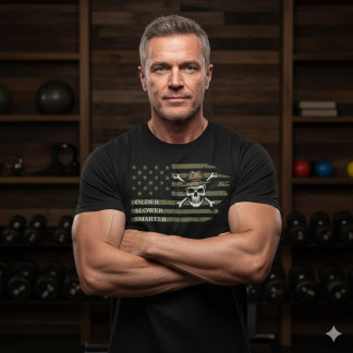 T-shirt Older Slower Smarter American Flag Skull Tee