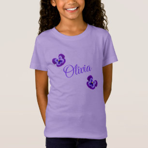 T-Shirt Olivia, Nom, Logo Avec Pansies Violettes,
