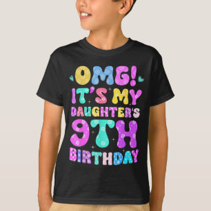 T-shirt Omg C'est l'anniversaire de ma fille 9 ans Fleurs 