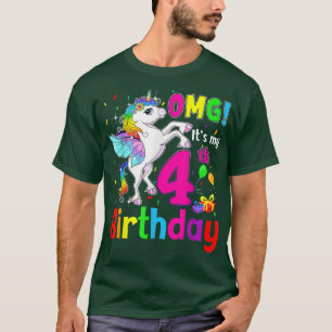 T-shirt OMG C'est mon 4e anniversaire filles Unicorn 4 ans
