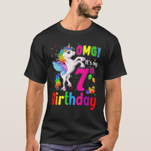 T-shirt Omg C'est mon 7e anniversaire filles Unicorne 7 an (Devant)