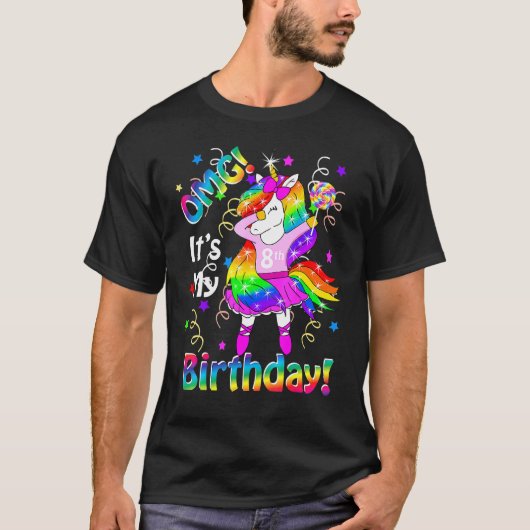 T-shirt OMG C'est mon 8e anniversaire filles Unicorne 8 an (Devant)