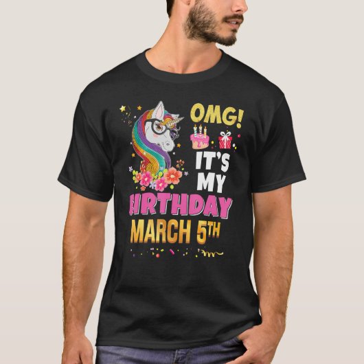 T-shirt Omg C'est mon anniversaire Mars 5 5 Unicorn Awesom (Devant)