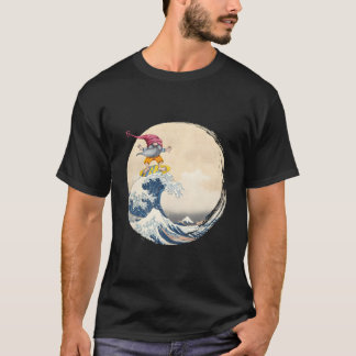 T-shirt On Back Surfing Gnome Riding Great Wave Off Kanaga