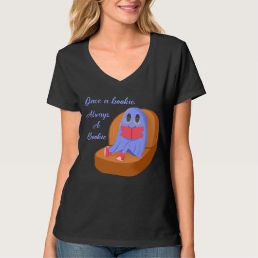 T-shirt Once a Bookie Always a Bookie Cute Ghost Reading (Devant)